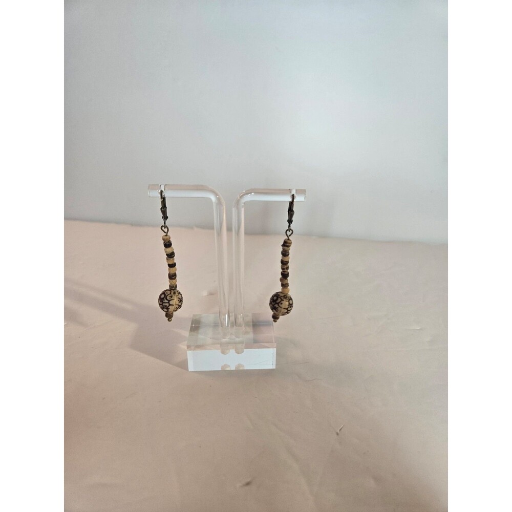 Brownish Tan Beaded Earrings Dangle Drop Style
